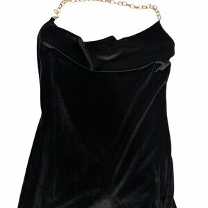 Cider Black Halter Dress with Gold Chain & Slit